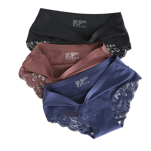 Lot de 3 Culottes en soie glacée invisibles avec dentelle