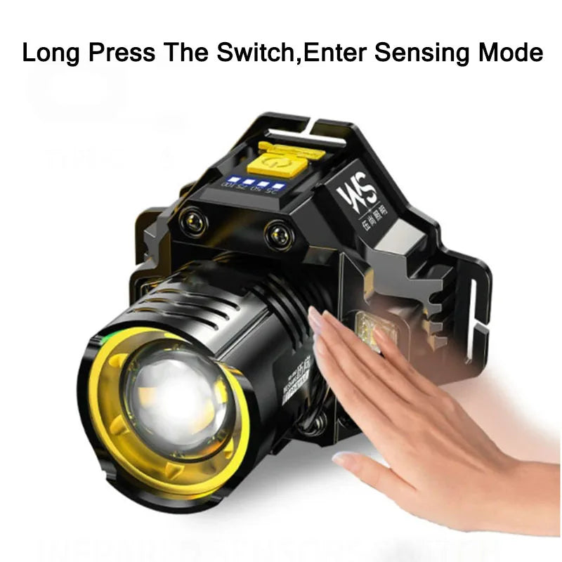 Lampe Frontale LED COB Rechargeable USB - 100000LM, idéale pour pêche et camping