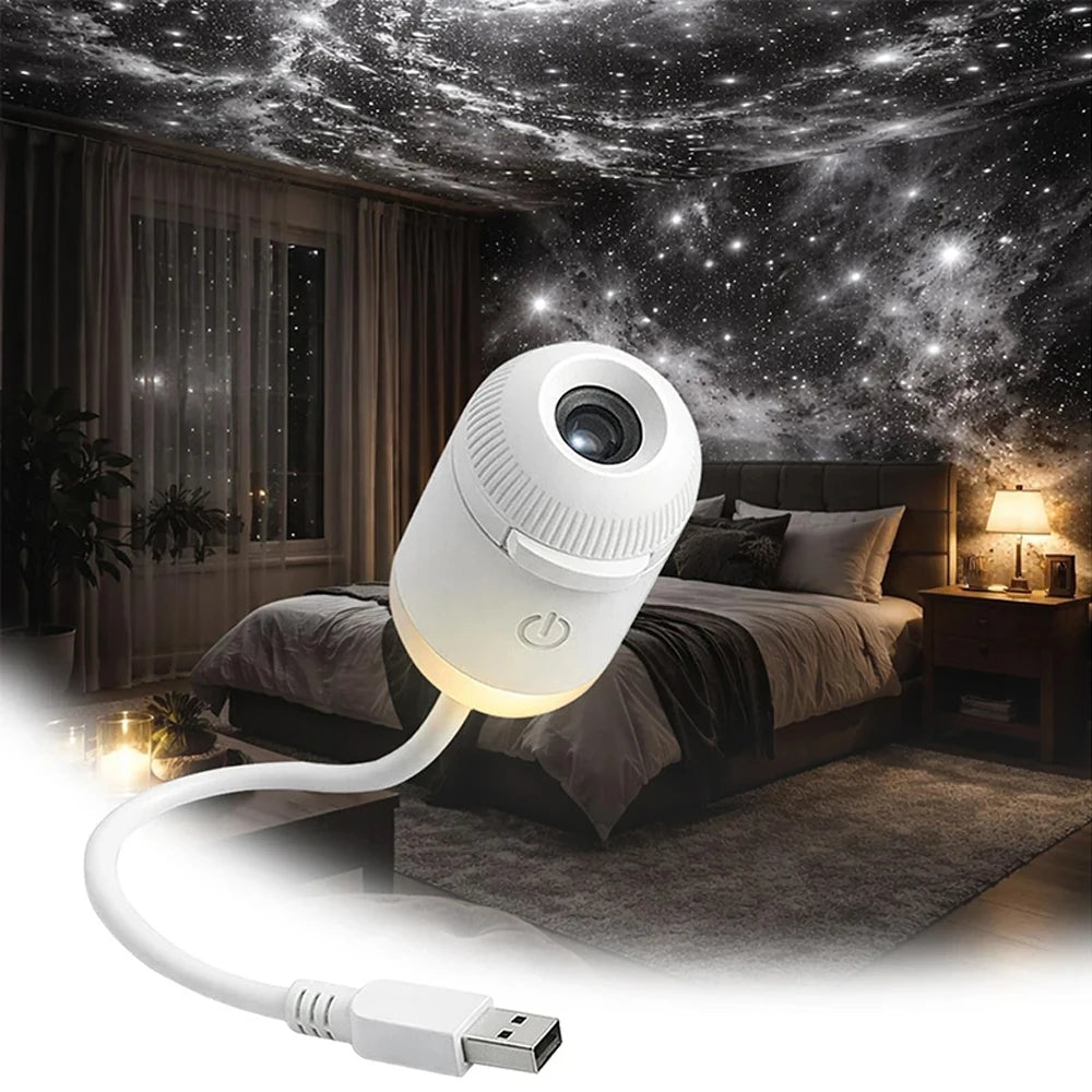 Projecteur Ciel Étoilé 2-en-1 – Veilleuse LED à Intensité Variable avec 6 Films de Projection OFFERTS