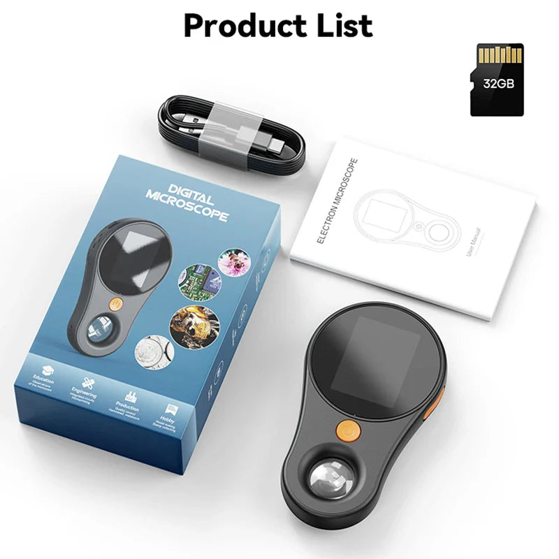 Microscope Loupe Numérique Portable 500X avec 8 LEDs Écran IPS 2 pouces