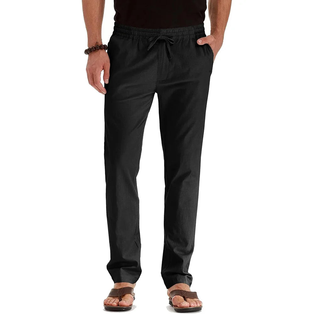 Pantalon Léger en Coton & Lin Respirant à Taille Élastique – Homme