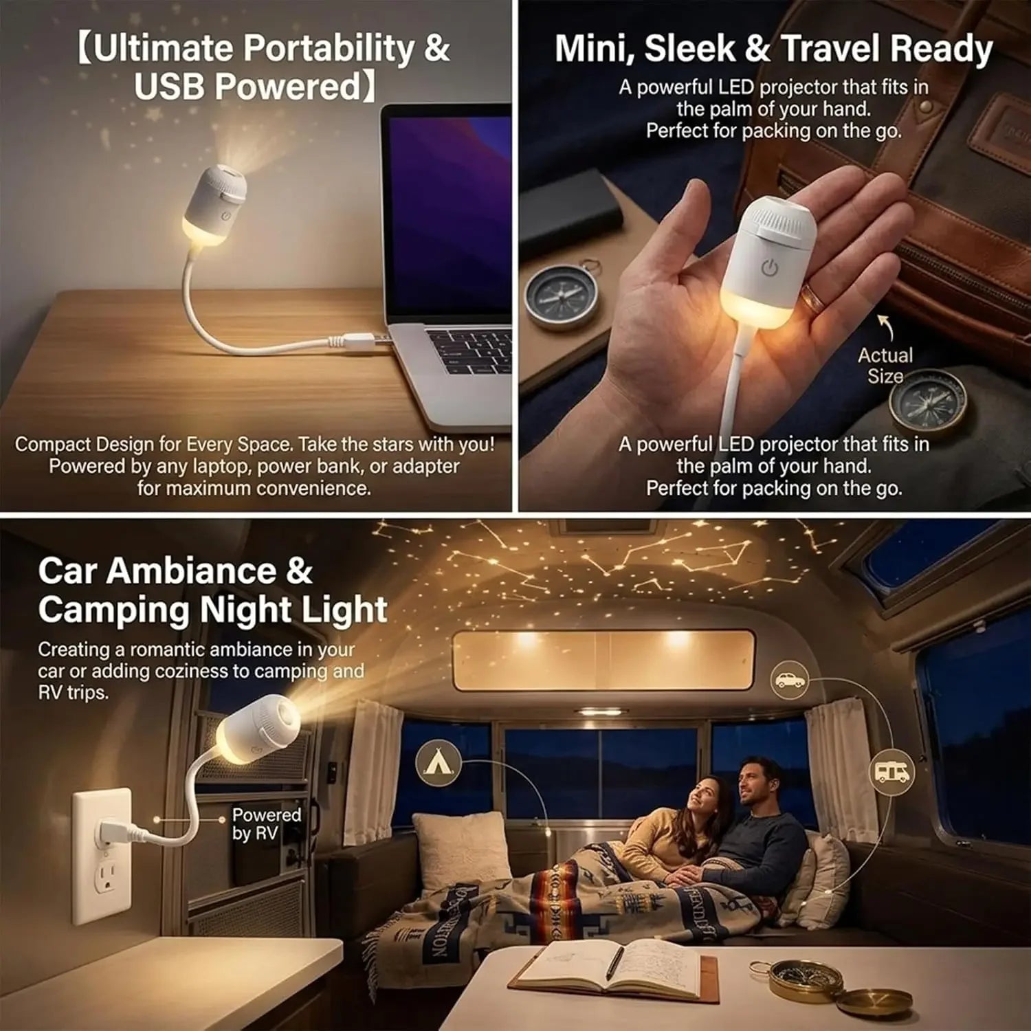 Projecteur Ciel Étoilé 2-en-1 – Veilleuse LED à Intensité Variable avec 6 Films de Projection OFFERTS
