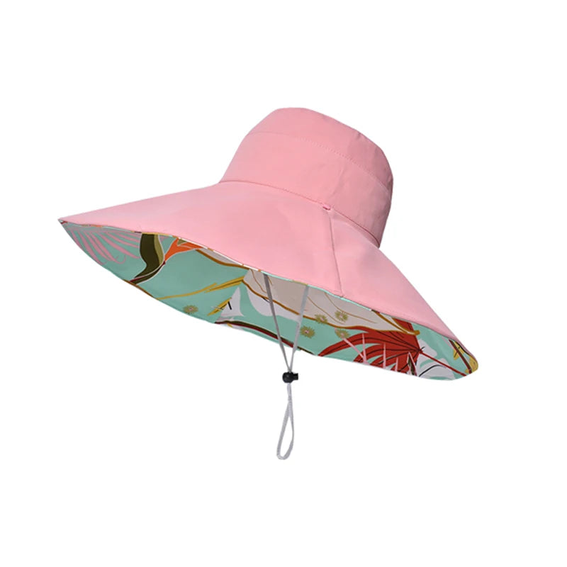 Chapeau Anti-UV Réversible Femme — coton, bord large