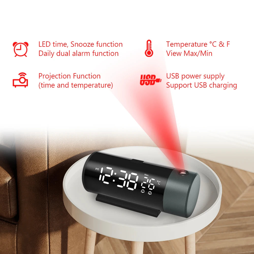Réveil Numérique avec Projecteur Rotatif 180° — 4 Niveaux de Luminosité