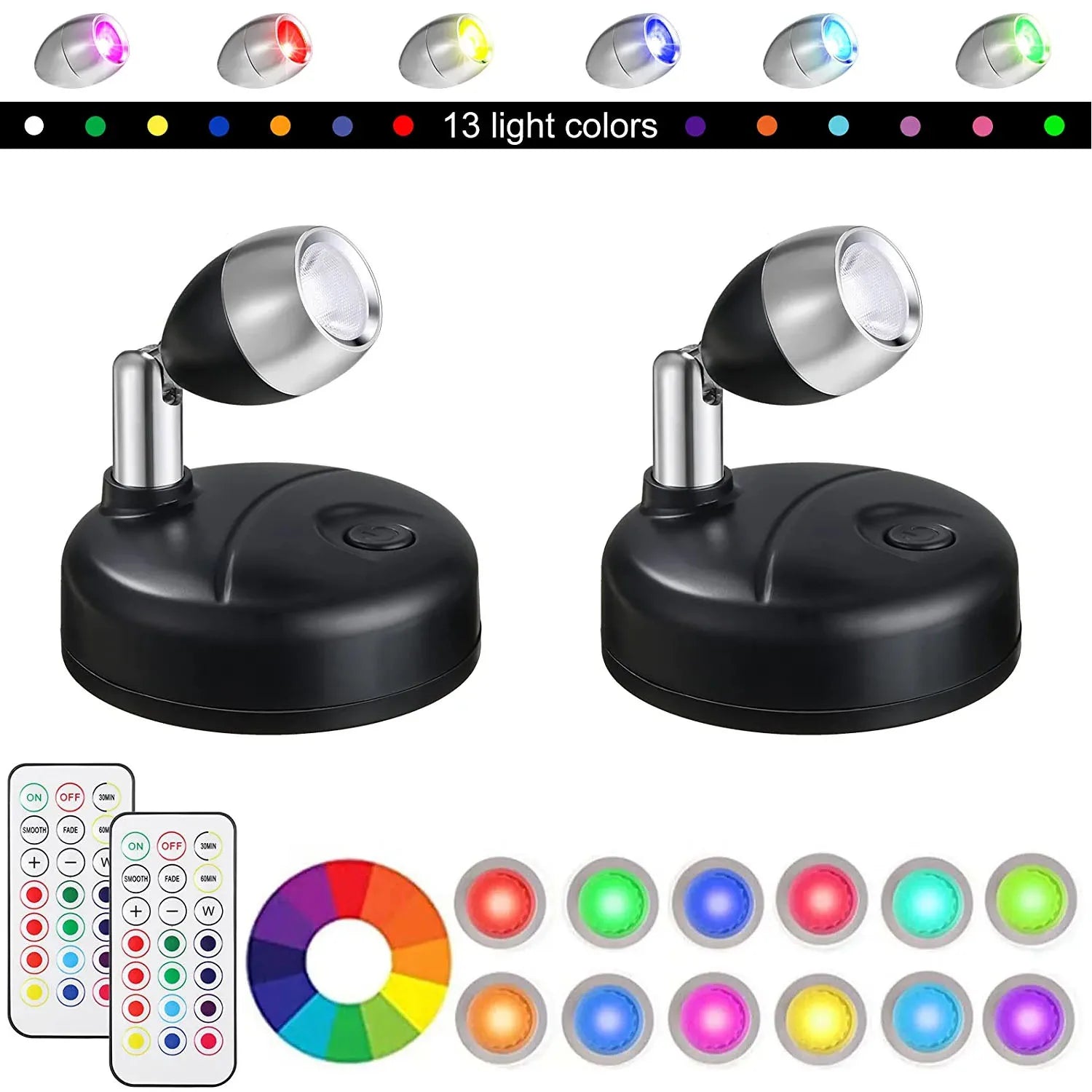 Pack de 2 Projecteurs LED sans-fil avec télécommande