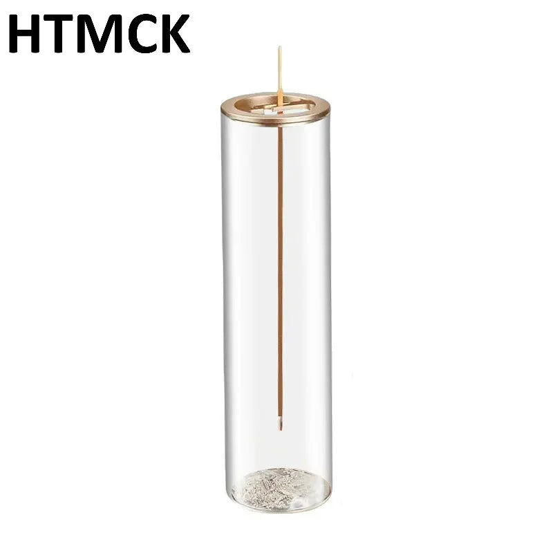 Porte-Encens Vertical en Verre Transparent – Support en Laiton pour Bâtonnets d’Encens, Récupérateur de Cendres & Facile à Nettoyer