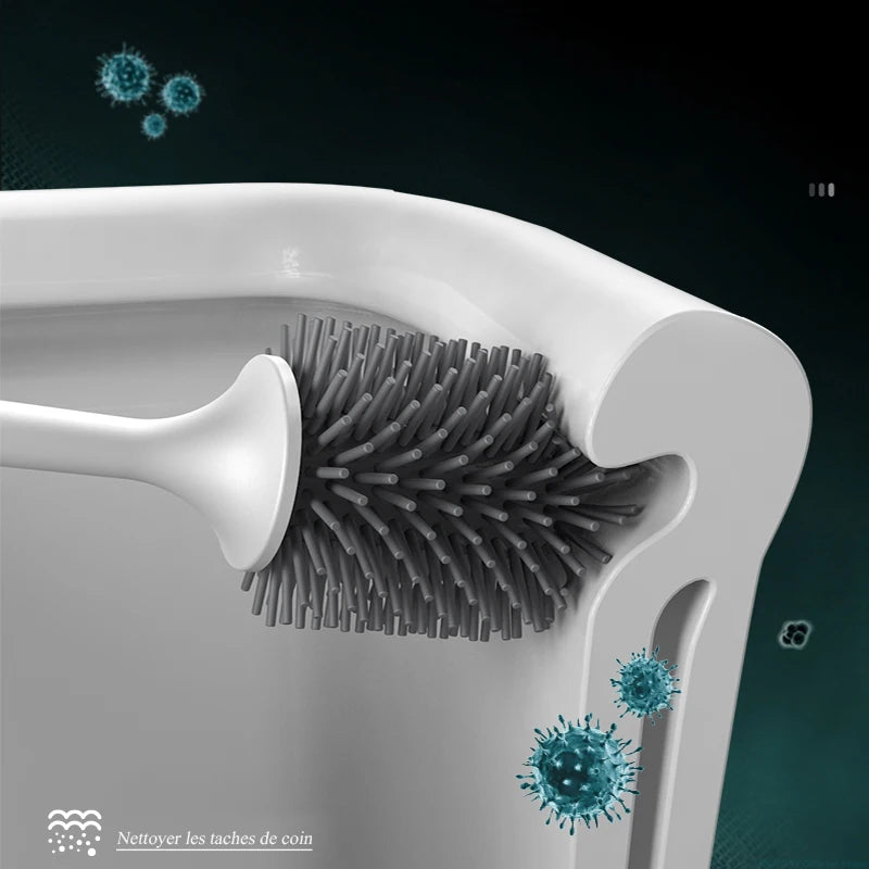 Brosse WC en silicone avec support fermé — 43cm, design épuré, hygiénique