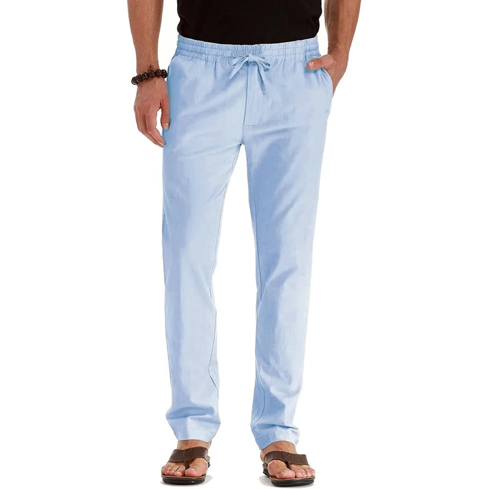 Pantalon Léger en Coton & Lin Respirant à Taille Élastique – Homme