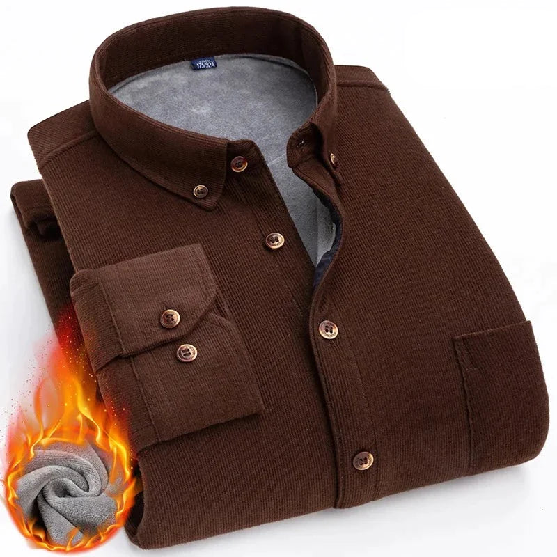Chemise en velours cotelé avec intérieur chaud en polaire - Couleur unie