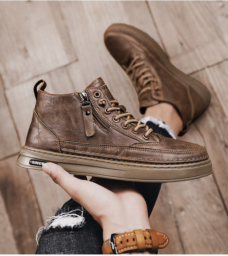 Baskets montantes en cuir intérieur fourrure à fermeture éclair