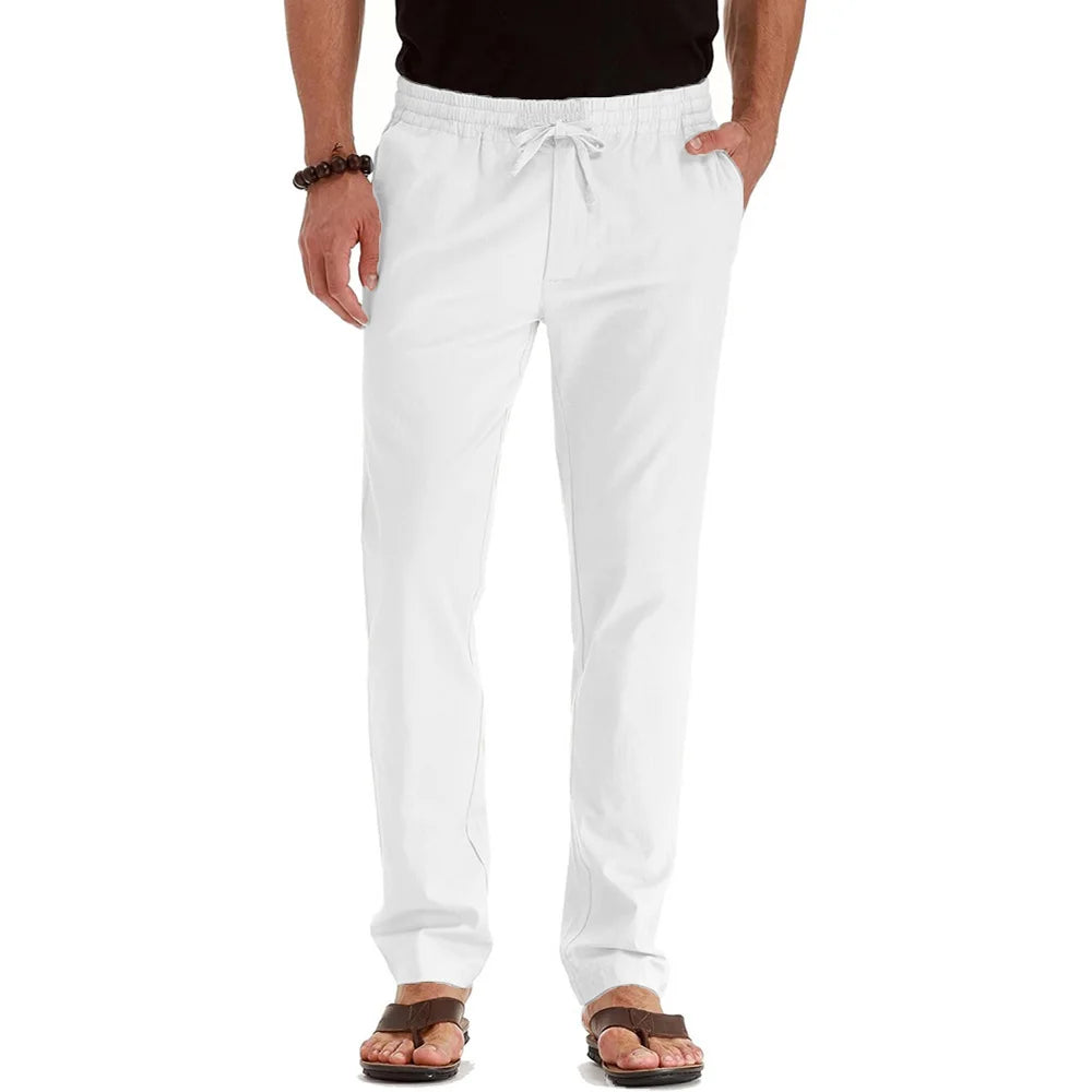 Pantalon Léger en Coton & Lin Respirant à Taille Élastique – Homme