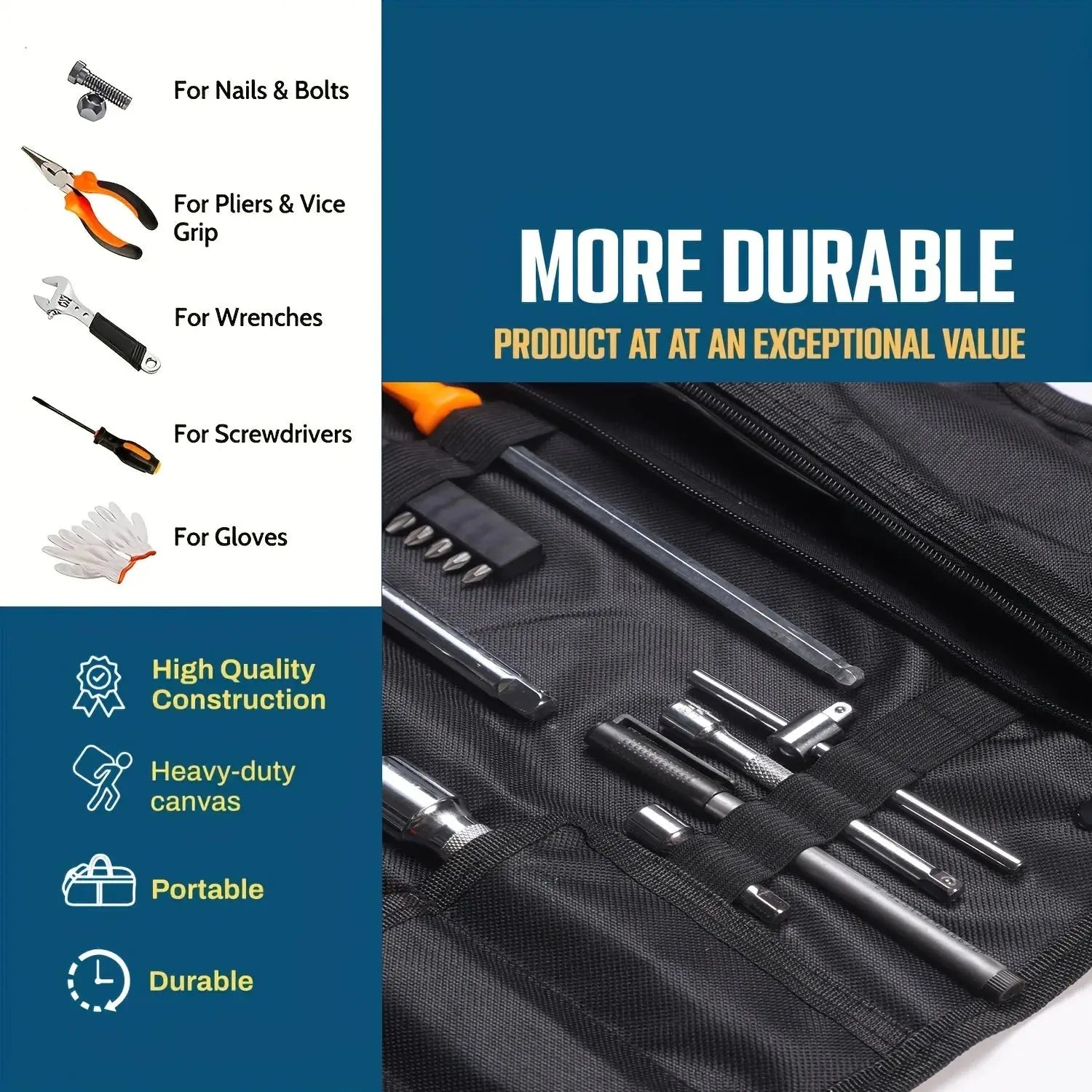 Trousse à Outils 22 Poches en Toile Résistante
