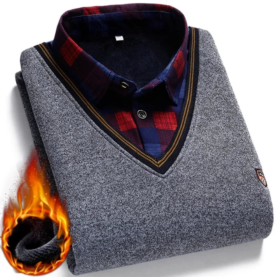 Pull Col V avec Chemise Ă motif - Homme