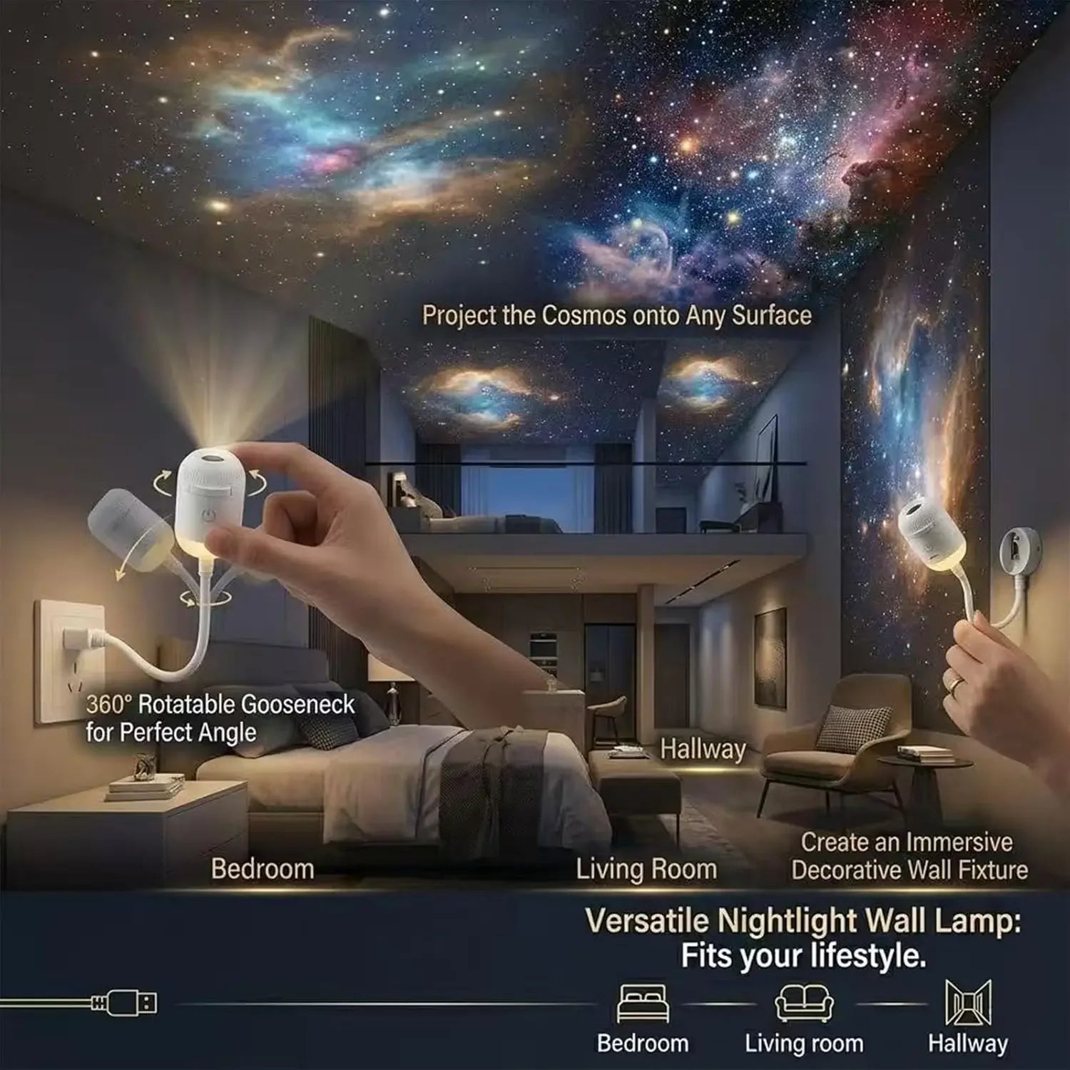 Projecteur Ciel Étoilé 2-en-1 – Veilleuse LED à Intensité Variable avec 6 Films de Projection OFFERTS