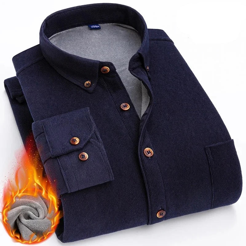 Chemise en velours cotelé avec intérieur chaud en polaire - Couleur unie