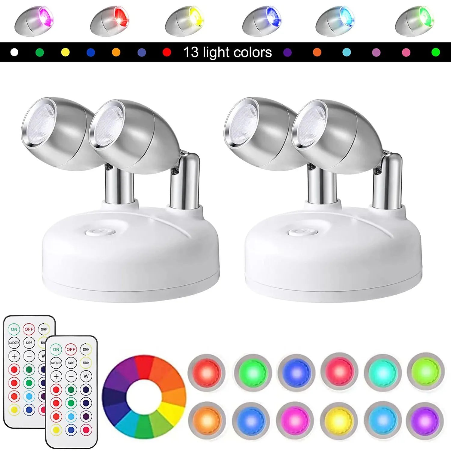 Pack de 2 Projecteurs LED sans-fil avec télécommande