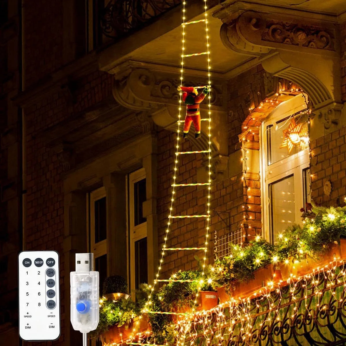 Échelle Père Noël à LED 1.5/3M - 8 Modes de Lumière