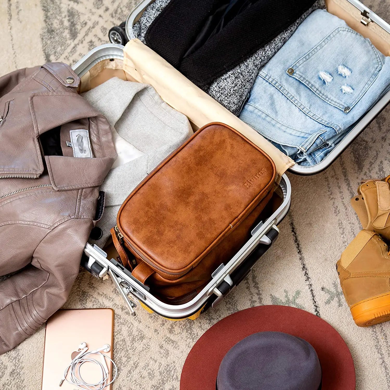 Trousse de Toilette Grande Capacité en Simili Cuir - Homme