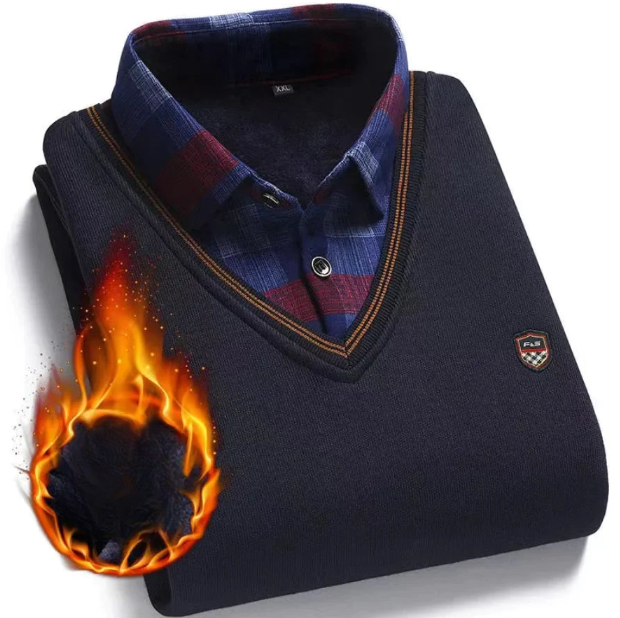 Pull Col V avec Chemise Ă motif - Homme