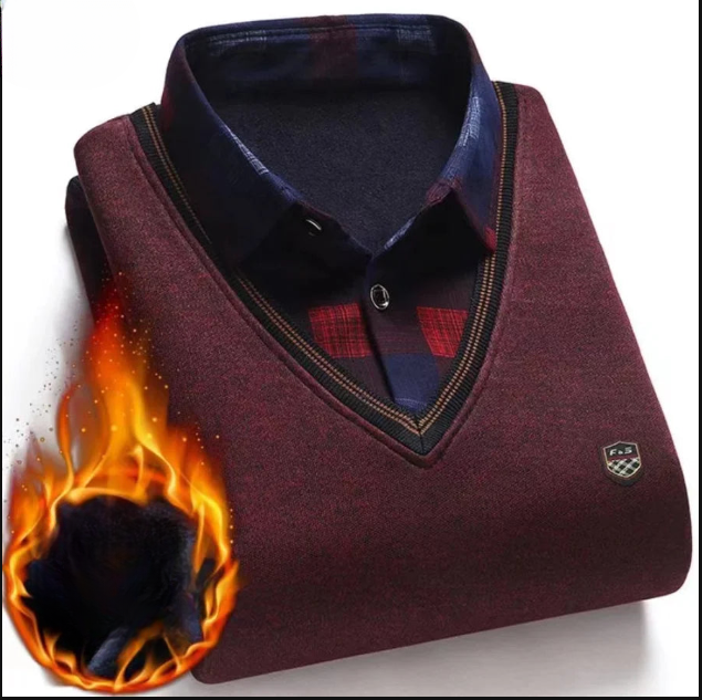 Pull Col V avec Chemise Ă motif - Homme