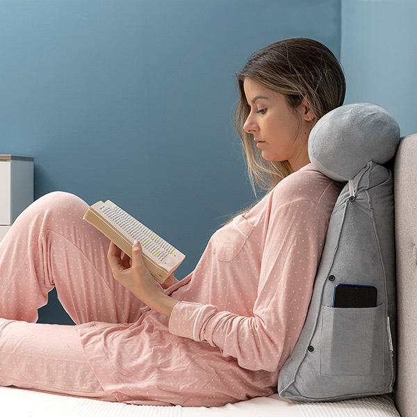 Coussin de lecture triangulaire - Appui-tête & Poche latérale