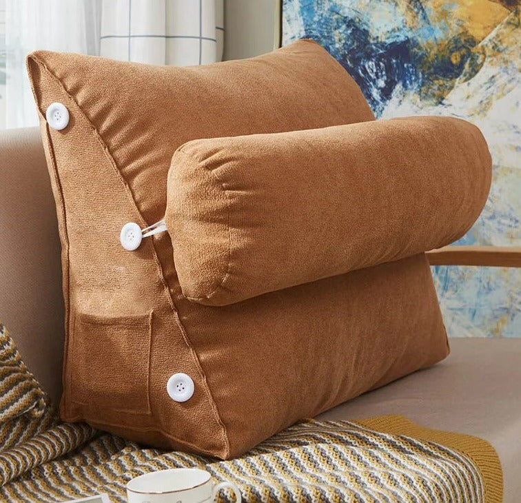Coussin de lecture triangulaire - Appui-tête & Poche latérale