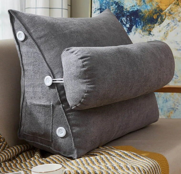 Coussin de lecture triangulaire - Appui-tête & Poche latérale