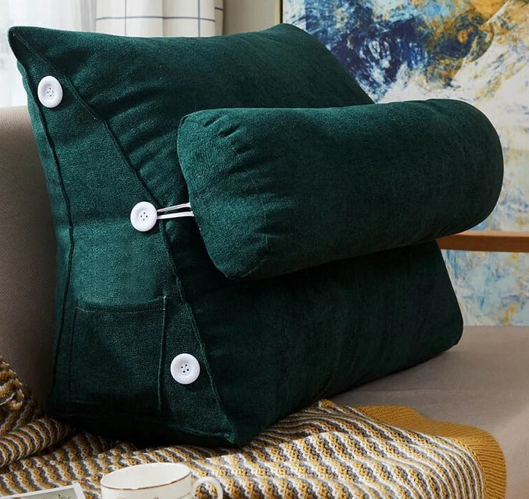 Coussin de lecture triangulaire - Appui-tête & Poche latérale