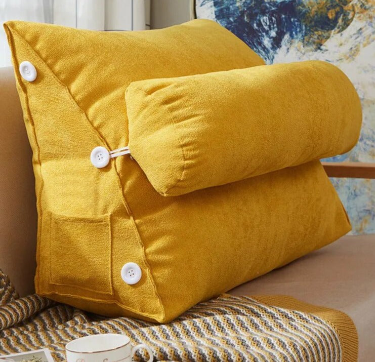 Coussin de lecture triangulaire - Appui-tête & Poche latérale