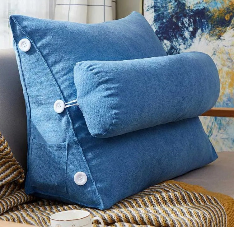 Coussin de lecture triangulaire - Appui-tête & Poche latérale