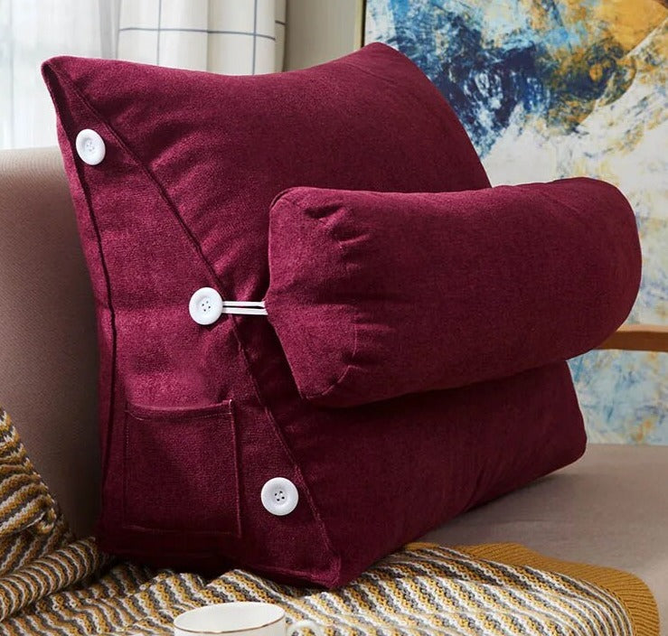 Coussin de lecture triangulaire - Appui-tête & Poche latérale