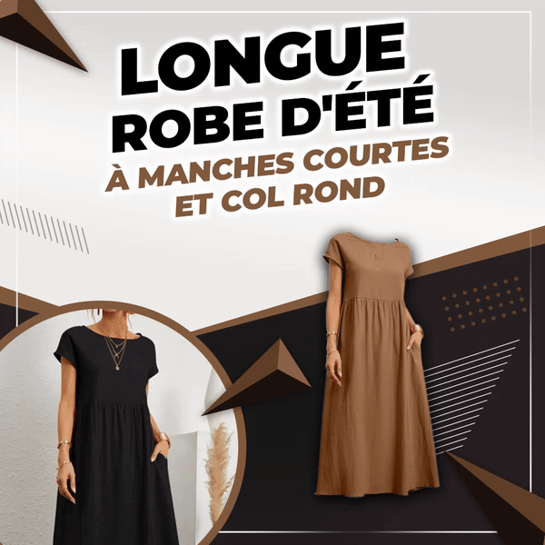 Longue robe d'été à manches courtes et col rond