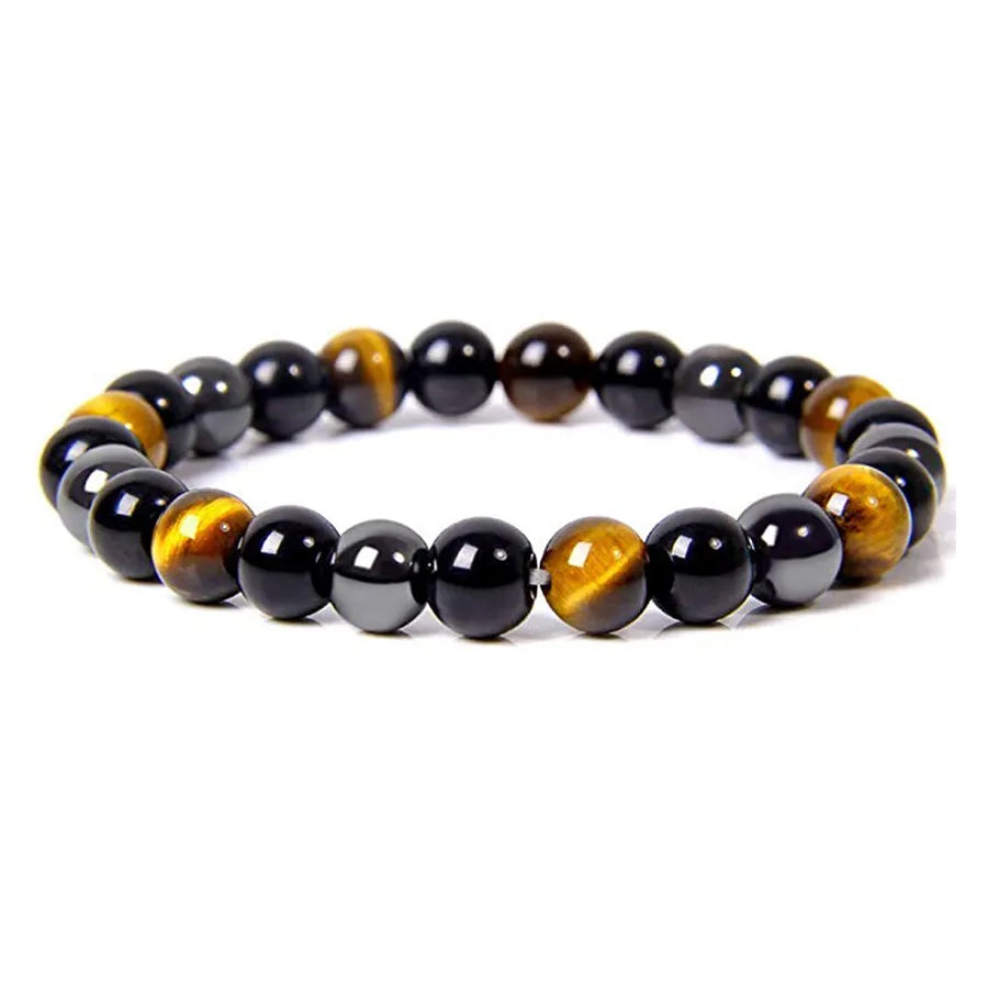 Bracelet Triple Protection - Œil de Tigre, Hématite et Obsidienne Noire