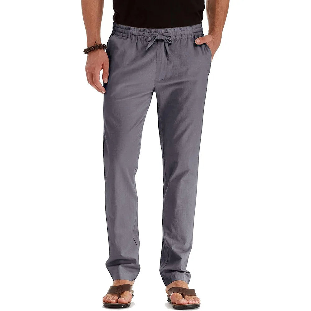 Pantalon Léger en Coton & Lin Respirant à Taille Élastique – Homme