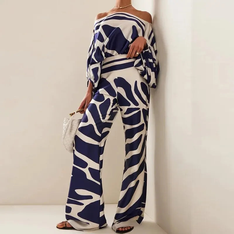 Ensemble en Satin Top Épaules Dénudées & Pantalon Fluide