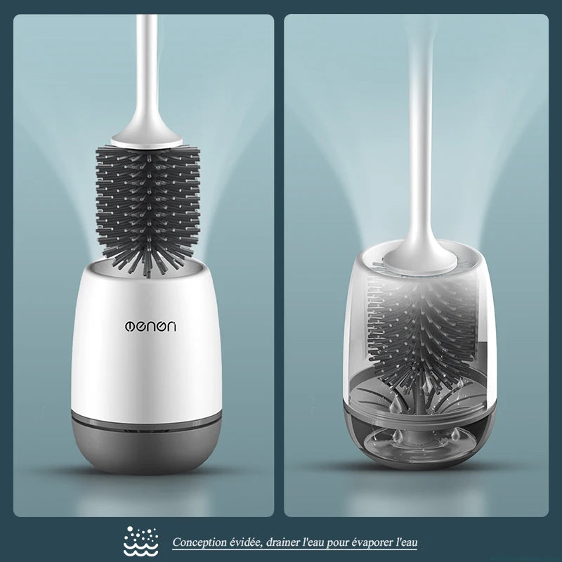 Brosse WC en silicone avec support fermé — 43cm, design épuré, hygiénique