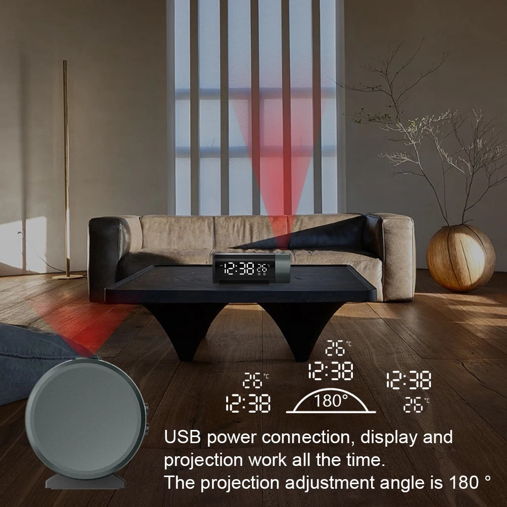 Réveil Numérique avec Projecteur Rotatif 180° — 4 Niveaux de Luminosité