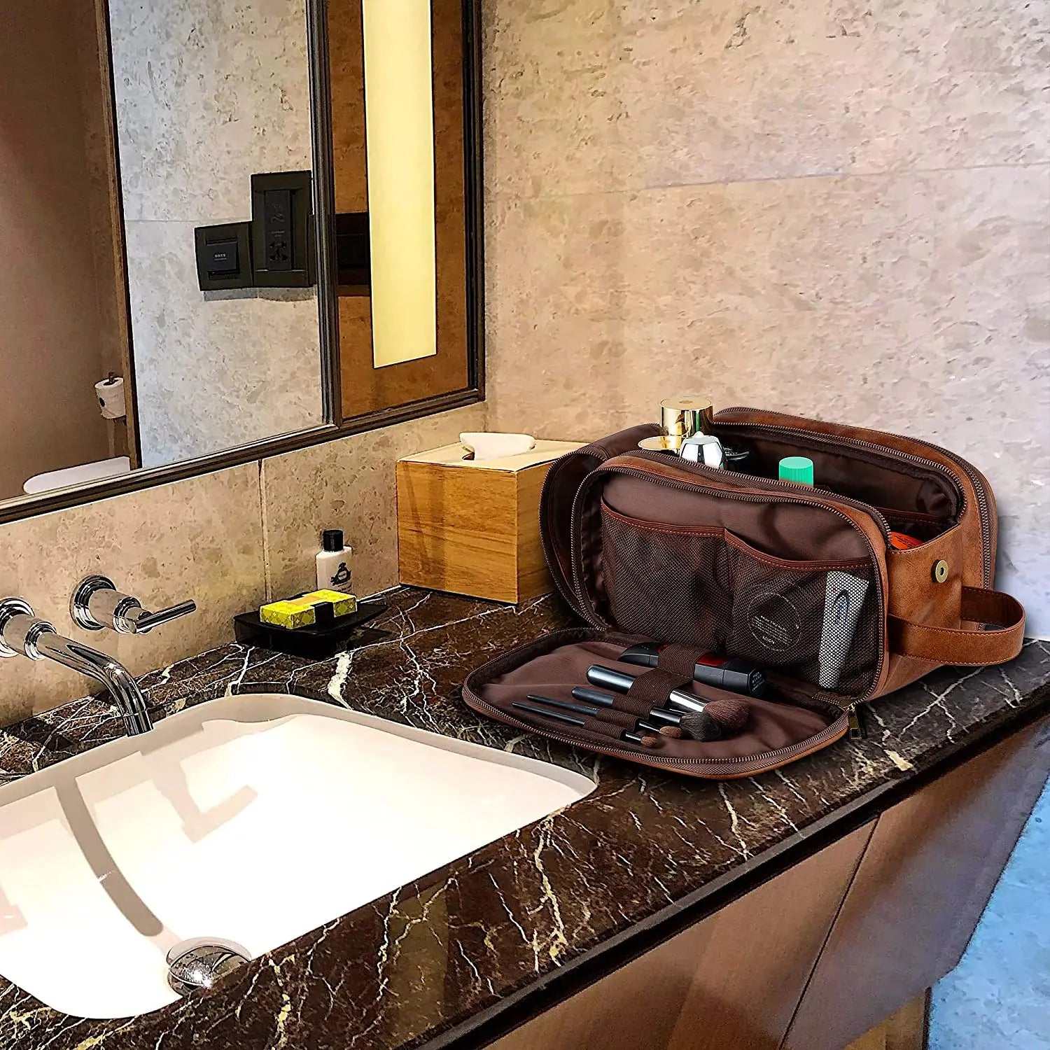 Trousse de Toilette Grande Capacité en Simili Cuir - Homme