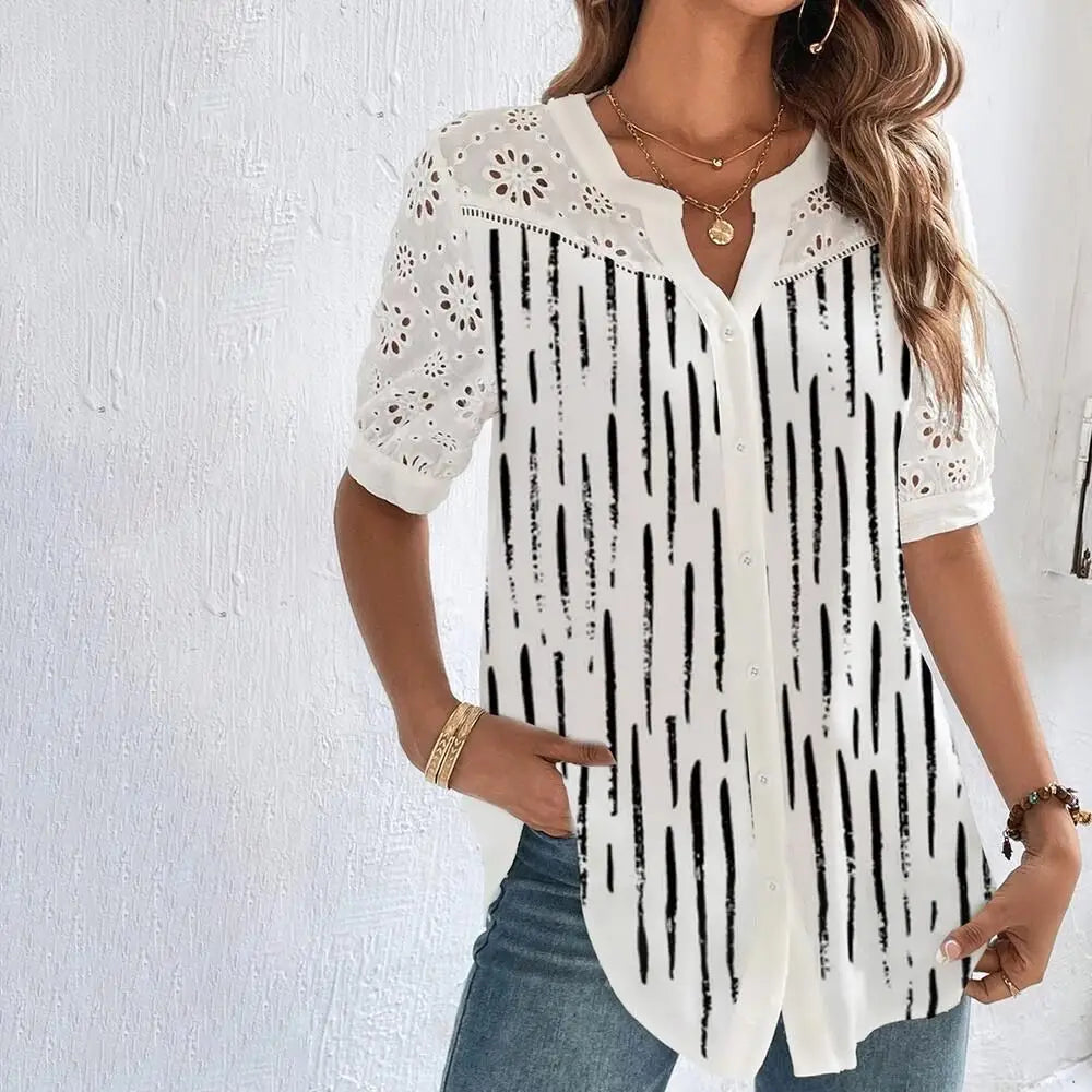 Blouse Décontractée en Dentelle – Manches Courtes