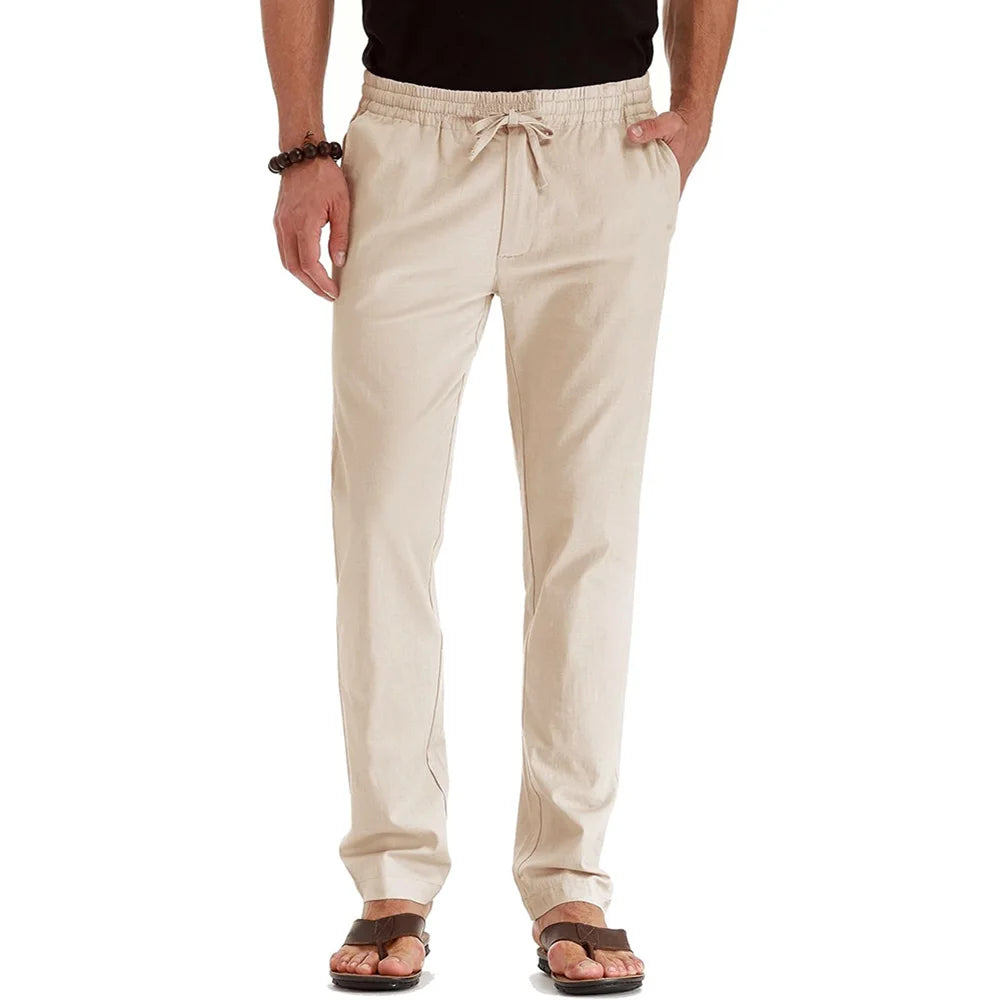 Pantalon Léger en Coton & Lin Respirant à Taille Élastique – Homme