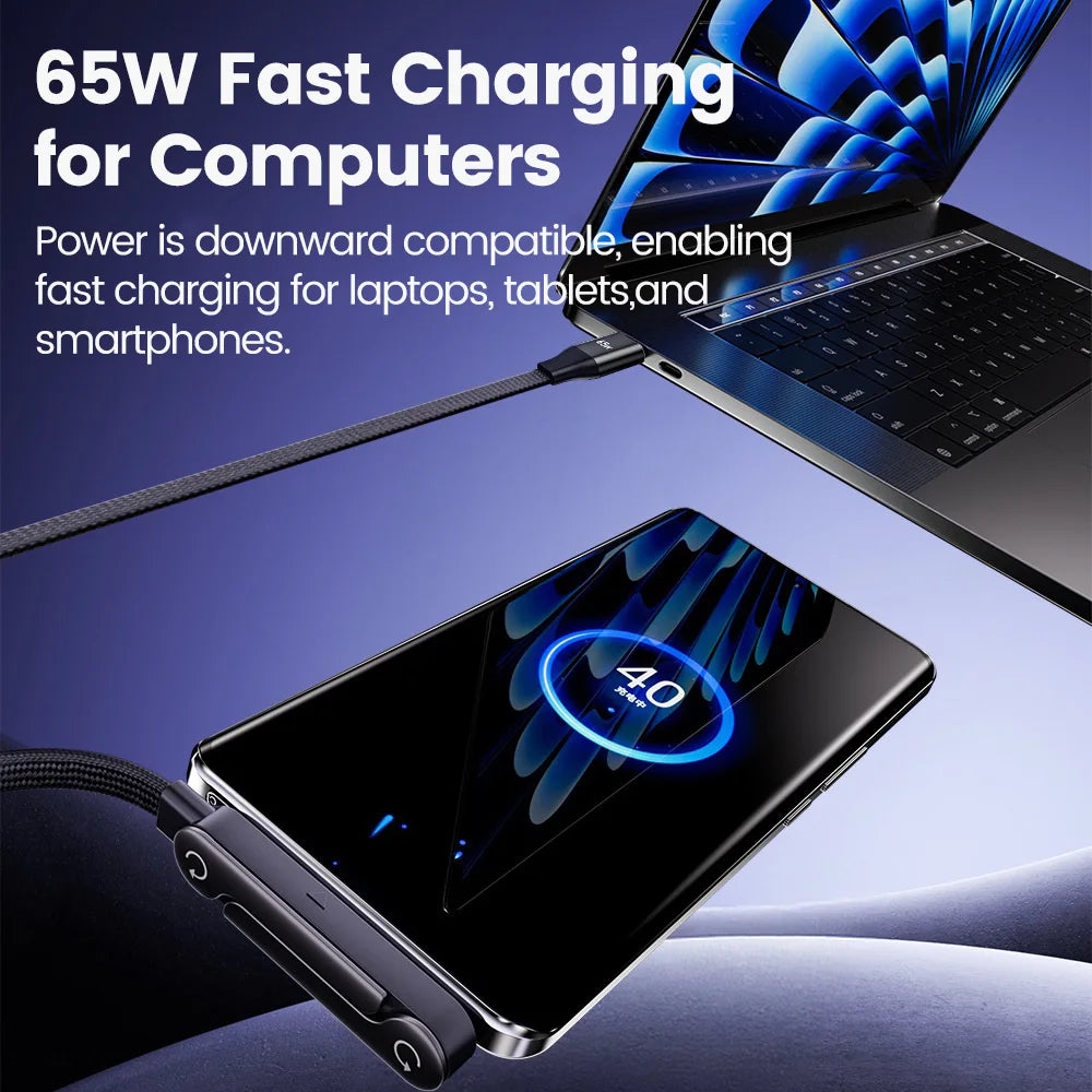 Chargeur 2-en-1 USB-C 65W – Câble Charge Rapide avec Support Pliable