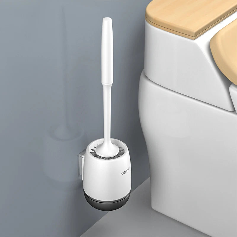 Brosse WC en silicone avec support fermé — 43cm, design épuré, hygiénique