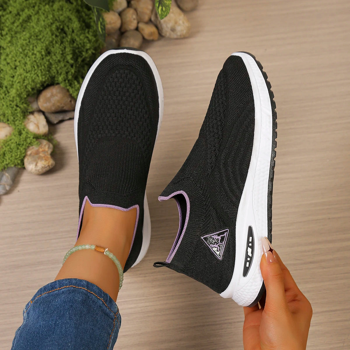 Baskets Femme à Enfiler en Maille Respirante – Sans Lacets, Semelle Épaisse & Légère – Idéales pour la Marche