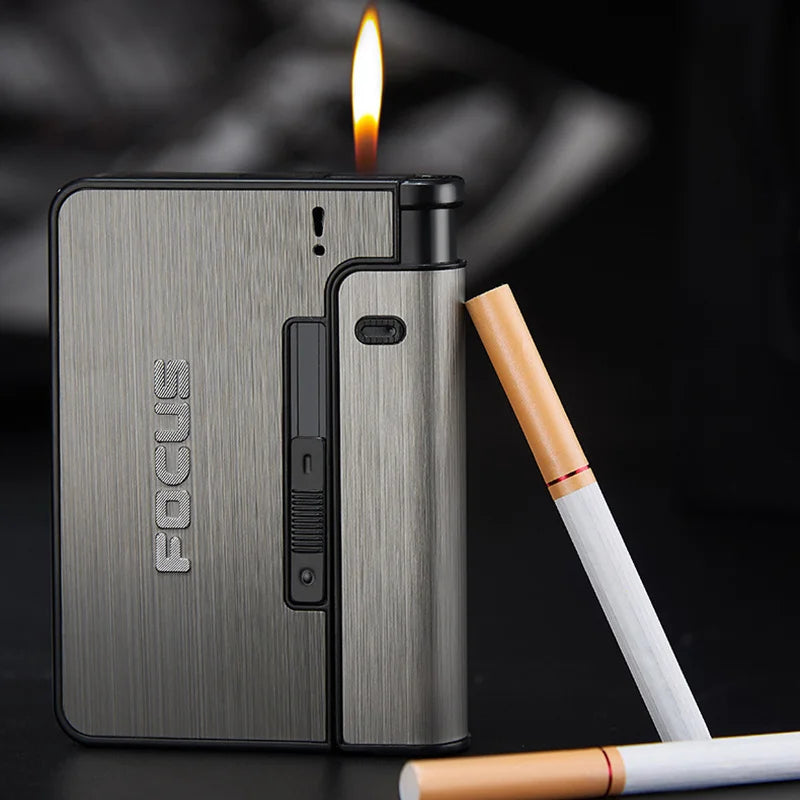 Étui Métallique 2 en 1 Cigarettes & Briquet - Idée Cadeau