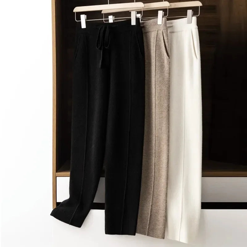 Pantalon en maille tricoté coupe droite avec taille élastique pour Femme