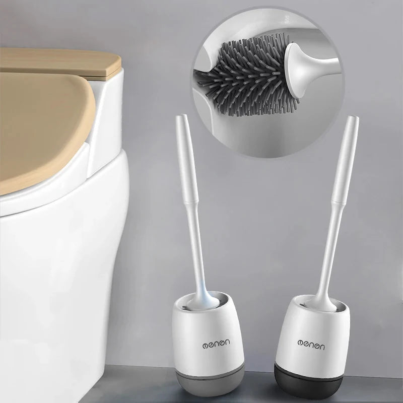 Brosse WC en silicone avec support fermé — 43cm, design épuré, hygiénique