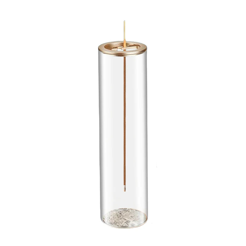 Porte-Encens Vertical en Verre Transparent – Support en Laiton pour Bâtonnets d’Encens, Récupérateur de Cendres & Facile à Nettoyer