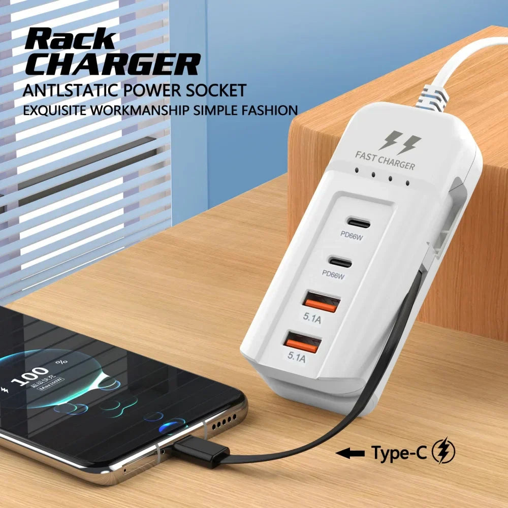 Station de Charge USB C 66W 4 Ports Adaptateur Mural - Charge rapide