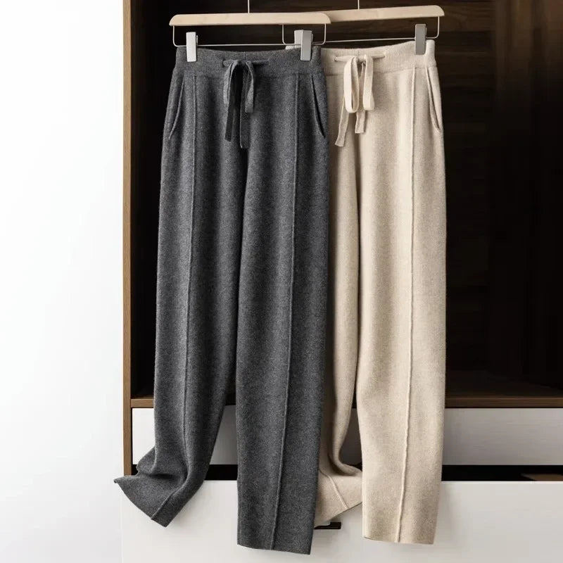 Pantalon en maille tricoté coupe droite avec taille élastique pour Femme