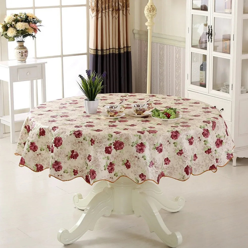 Nappe Ronde Fleurie en PVC 152/180 cm – Imperméable, Anti-Taches & Facile à Nettoyer
